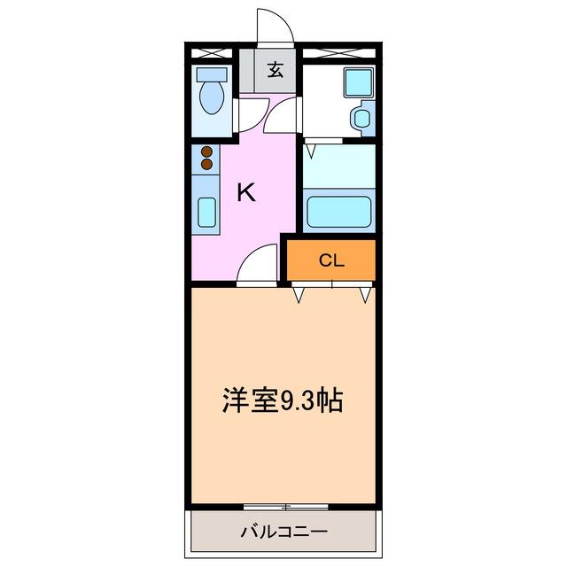 ハッピーヒルズ(1K/1階)の間取り写真