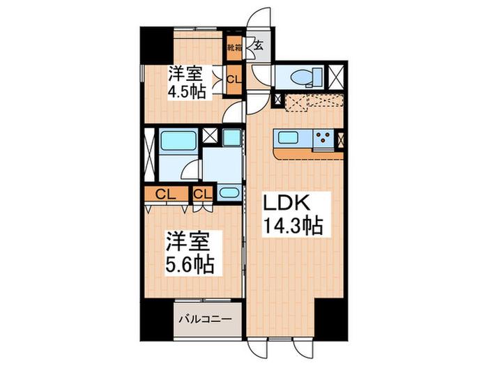 ラフィネスサマン(2LDK/12階)の間取り写真