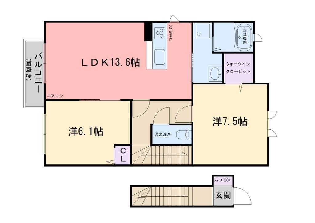 シャーメゾンフィオーレ前原東 C(2LDK/2階)の間取り写真