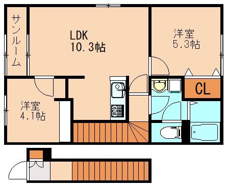 フラン フルール B(1LDK/2階)の間取り写真