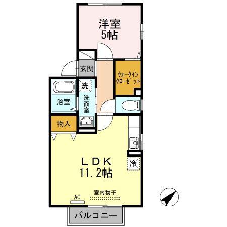 ディアコート B棟(1LDK/2階)の間取り写真