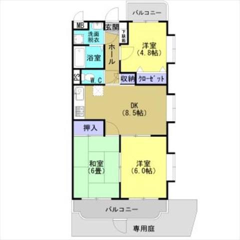 ツインポート吉野A棟(3DK/1階)の間取り写真