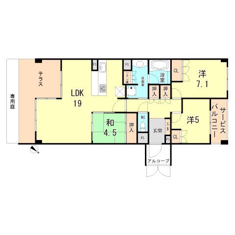 パークタワー新神戸(3LDK/1階)の間取り写真