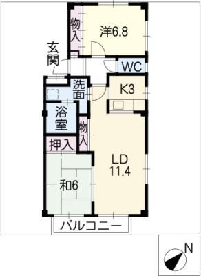 リューネA棟(2LDK/1階)の間取り写真