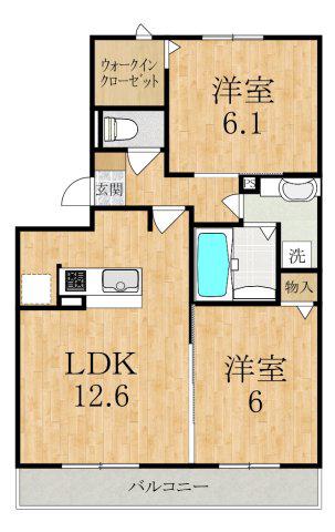 ラフィーネ大和八木 W棟(2LDK/3階)の間取り写真