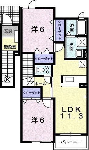 ブリアンメゾン B(2LDK/2階)の間取り写真