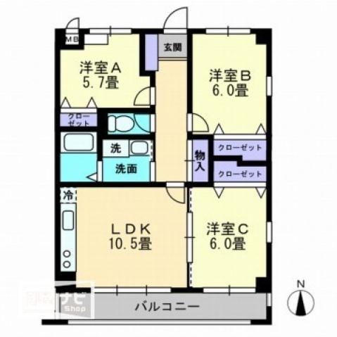 ラ・シャンブル21(3LDK/3階)の間取り写真
