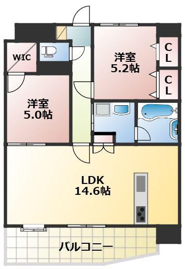SQUARE春日(2LDK/5階)の間取り写真
