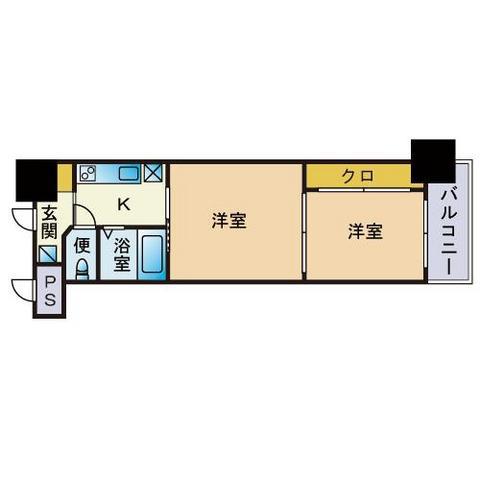 アリビオ美野島(2K/9階)の間取り写真