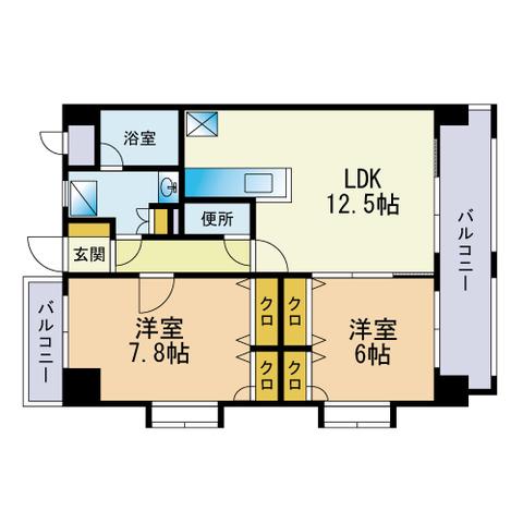 グリーングラス(2LDK/7階)の間取り写真