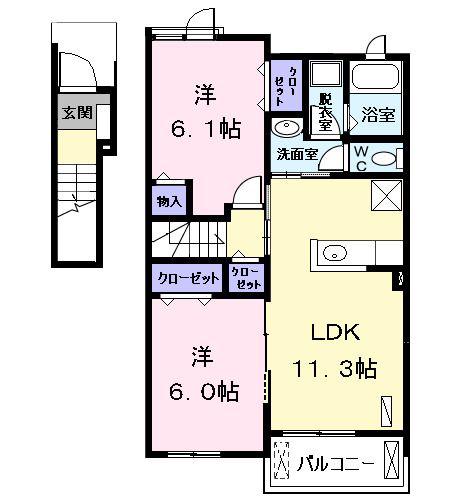 SOLEIL(2LDK/2階)の間取り写真