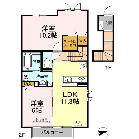 ウィステみやまえ(2LDK/2階)の間取り写真