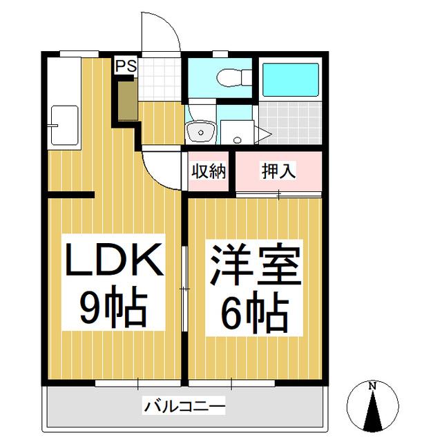 サンビレッジ上田原E(1LDK/2階)の間取り写真