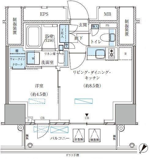 パークアクシス五反田スカイタワー(1LDK/3階)の間取り写真