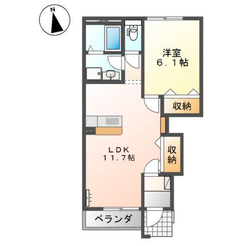 ラヴィアンローズN(1LDK/1階)の間取り写真
