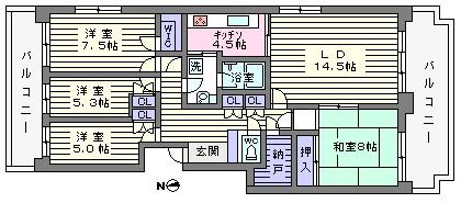 グリーンヒルあざみ野南(4SLDK/5階)の間取り写真