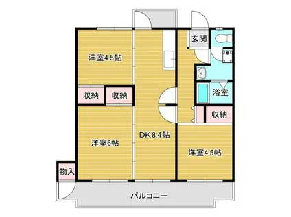 ヴィラナリー千代田2号棟(3DK/5階)の間取り写真