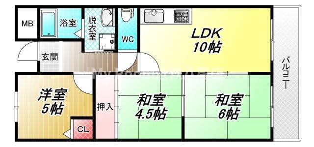 リープハーベン八尾木(3LDK/5階)の間取り写真