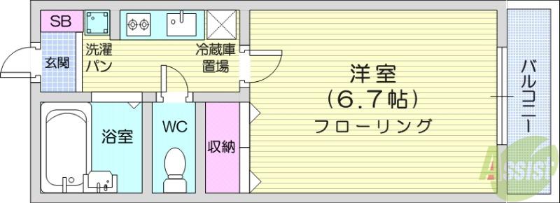 ワカユーヒルズ(1K/1階)の間取り写真
