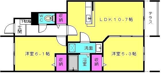 パルマリィ(2LDK/1階)の間取り写真