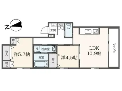 へーベルヴィレッジときわ台SERENITY COURT(2LDK/2階)の間取り写真
