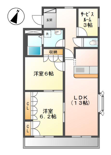 ラ・ヴィータ高取北(2SLDK/3階)の間取り写真