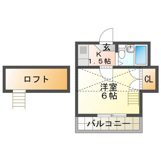 北浜町アパート(1K/2階)の間取り写真
