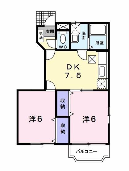 クイーンパレス(2DK/1階)の間取り写真