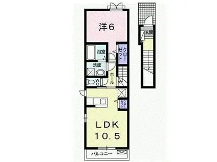 ミルト松前II-II(1LDK/2階)の間取り写真