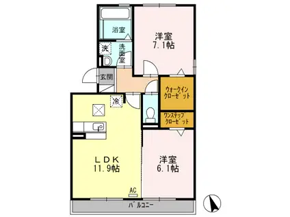 ウィルモアM2(2LDK/1階)の間取り写真