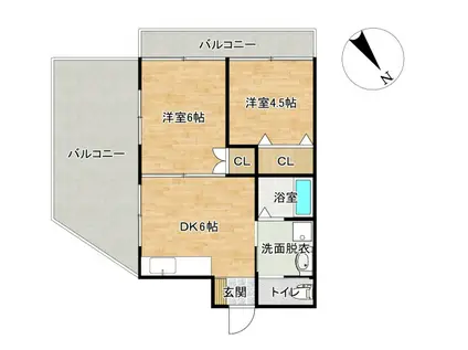サニーベル若葉(2DK/3階)の間取り写真