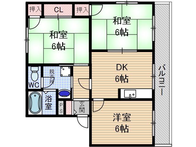 タウニー北春日丘 C棟(3DK/2階)の間取り写真