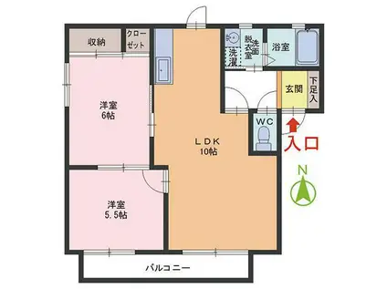 アザレアガーデン B棟(2LDK/1階)の間取り写真