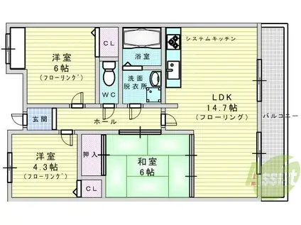 千里パノラマハイツⅡ(3LDK/1階)の間取り写真