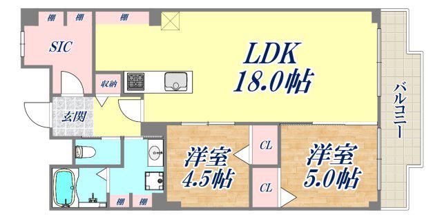 夙川松風公園アーバンライフ(2LDK/4階)の間取り写真