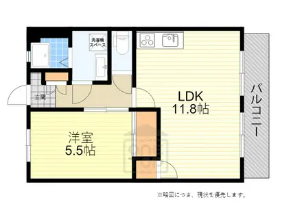 ハイツササベ(1LDK/3階)の間取り写真