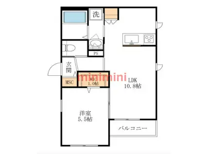 ラフィーネ(1LDK/3階)の間取り写真