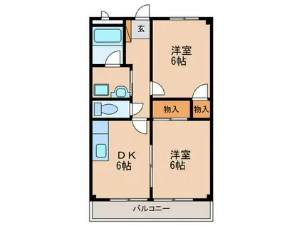 ロザージュII(2DK/2階)の間取り写真