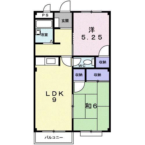 エルディム西町東(2LDK/2階)の間取り写真