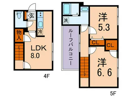 BRANCHE文京白山II(2LDK/4階)の間取り写真