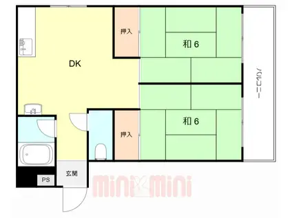 第二住吉苑(2DK/3階)の間取り写真