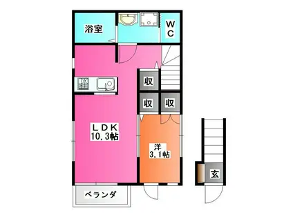QUATRE 志茂(1LDK/2階)の間取り写真