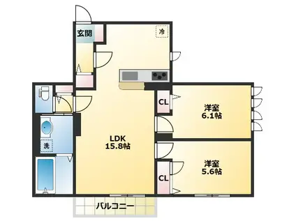 DEMEURE CRECIA I(2LDK/2階)の間取り写真
