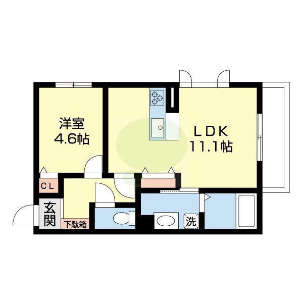 シャーメゾン秋月の杜(1LDK/2階)の間取り写真