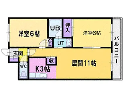 アクティブプラザ厚別東(2LDK/2階)の間取り写真