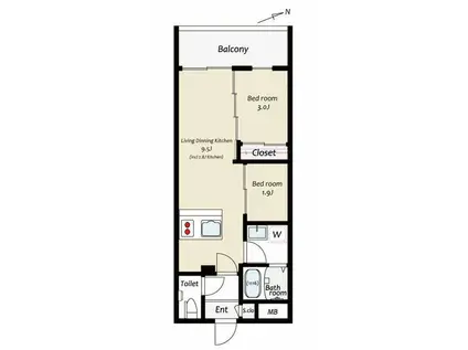 KUZE市川(1SLDK/5階)の間取り写真