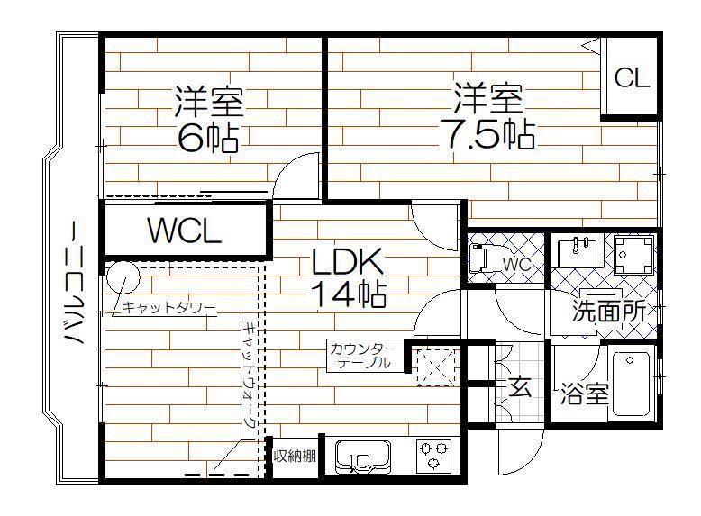 CADOG長町(2LDK/1階)の間取り写真