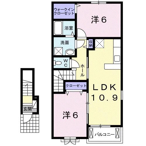ディアベルジュI(2LDK/2階)の間取り写真
