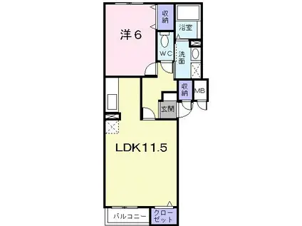 ジェルメ日乃出町(1LDK/3階)の間取り写真