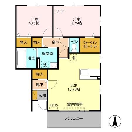 グランヴェールA(2LDK/2階)の間取り写真